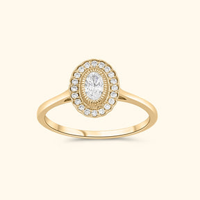 Lina Flower Diamond ring van 9 karaat met ovale diamant en fonkelende halo – Josephina Jewelry
